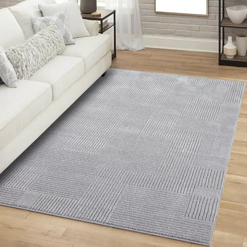 carpet city Teppich Kurzflor Wohnzimmer - Grau - 120x170 cm Rechteckig - Geometrisch, Gestreift - 3D-Effekt - Moderne Teppiche Flachflor Schlafzimmer, Esszimmer