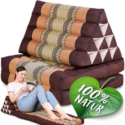Namasdee Thaikissen 2 Auflagen 120x50x8cm mit 100% natürlicher Kapokfüllung (Braun)
