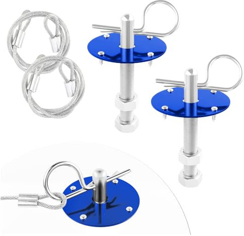 2Stk Bonnet Schnellverschluss Lock - Edelstahl Motorhaubenschloss Mit Racing Lanyard Reduce Shaking - Universelles Auto-tuning Auto-gadgets Passend Für Pkw Lkw SUV (Blau)