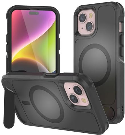 PunkCase Schutzhülle für iPhone 13 [Spartan X-Serie], robuste, robuste Schutzhülle mit Ständer und MagRing kabellosem Ladekreis, ultradünner Schutz für iPhone 13 (2021) (6,1 Zoll), Schwarz