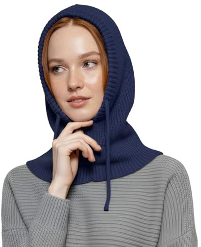 Basic Sense Knitted Hooded Hat for Women Men | Warm Winter Thermal Balaclava Neck Warmer Beanie with Drawstring
