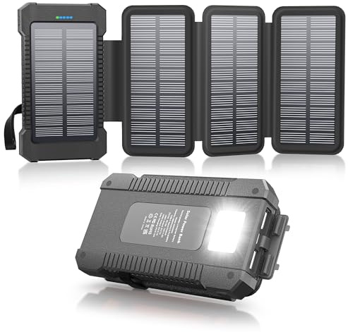 Mvpkings Solar Powerbank 38800mAh mit 4 Solarzellen, Tragbares Ladegerät USB C 18W Schnellladung für iPhone Samsung, IP67 Wasserdicht Outdoor Externer Akku Pack mit Taschenlampe Licht/SOS/Strobe
