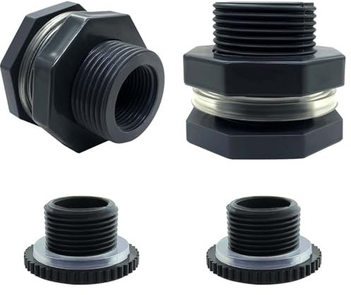 YSIL NPT1-1/5.1 cm PVC Bulkhead Fitting 2 piezas, conector de tanque de agua OD 65 mm con tapones para tanques de agua, barriles de lluvia, acuarios, piscinas