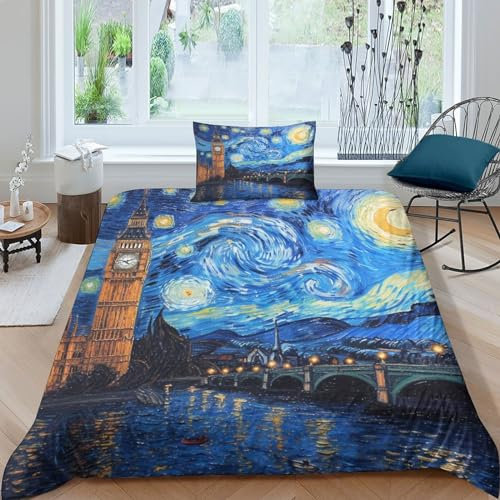 NACHOMACHO Der Big Ben in London Bettbezug Set Bettwäsche Kinderbettwäsche Reißverschluss Mit Kissenbezug Betten Set Für Jugendliche Kinder Schlafzimmer Single(1Tier5x200cm)