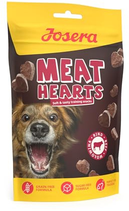 JOSERA Meat Hearts Beef | 8X 70g | Trainingssnack mit Rindfür Hunde | Adult | Premium Hundesnack in Herzform mit 70 % Fleischanteil - super schmackhaft | getreide- & zuckerfrei | kalorienarm