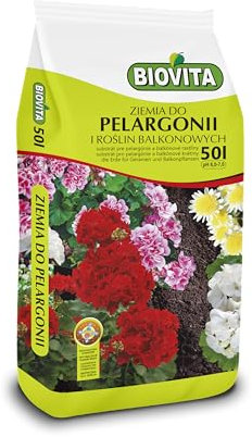 BIOVITA Pelargonienerde, Blumenerde für Pelargonien 50L - ideale Topferde für kräftiges Wachstum und reiche Blüte