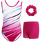 Gogokids Ärmelloses Gymnastiktrikot-Set für Mädchen, dreiteilig mit Shorts und Haargummi, Kinder Gymnastik Outfits mit Aushöhlen & überkreuztem Design, Glitzer Ballett-Einteiler für Alter 9-10