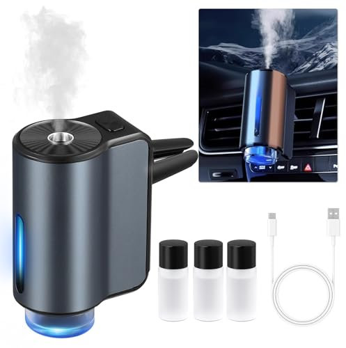 Auto Diffuser Lufterfrischer, Smart Auto Lufterfrischer mit 3 Parfüms, Universal Wiederaufladbare Intelligente 3 Modi/Farbe, Auto Ein/Aus, Elektrischer Lufterfrischer mit Nano-Zerstäubungstechnologie
