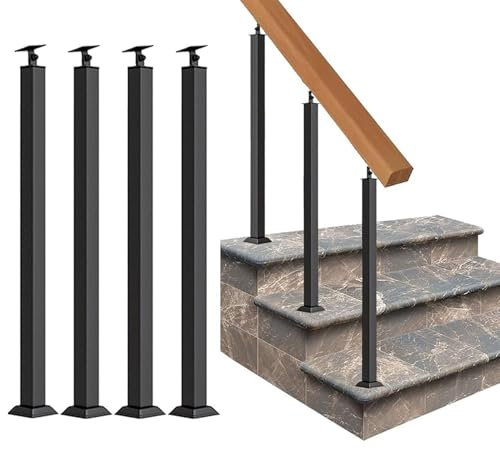 GOUZIBHD Quadratische Treppenhandlauf aus Metall, schwarzer Treppengeländerpfosten, verstellbare 270°-Winkelhalterung, Geländersäule mit Schraubensatz, für Treppenstange 4 Stück Handläufe(Size:85cm)