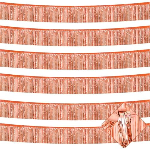 Lametta-Girlande 6 Stück 3 m Roségold-Folien-Fransengirlande glänzende Metallic-Folienquaste Banner zum Aufhängen an der Wand Lametta-Luftschlangen für Hochzeit Geburtstag Party Dekoration Weihnachten