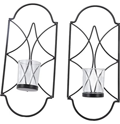Kerzen 2 Sätze Wandmontierte Kerzenhalter Eisenkerzengefäße Wanddekoration Im Europäischen Stil Einfache Geometrische Anhänger (Black)