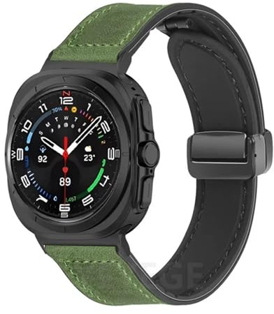 EZZON Leder-Silikon-Armband für Samsung Galaxy Watch Ultra 47 mm, Magnetband, Sportarmband für Uhr ULTRA7 47 mm, lückenlose Uhrenarmbänder(Beige)