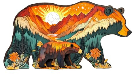 Individz Holzpuzzle für Erwachsene, Einzigartige Tierförmige Bär im Wald Wooden Puzzle, Geburtstagsgeschenk Weihnachtsgeschenke für Familie Freunde (L-39.1*21cm-205 Stück)