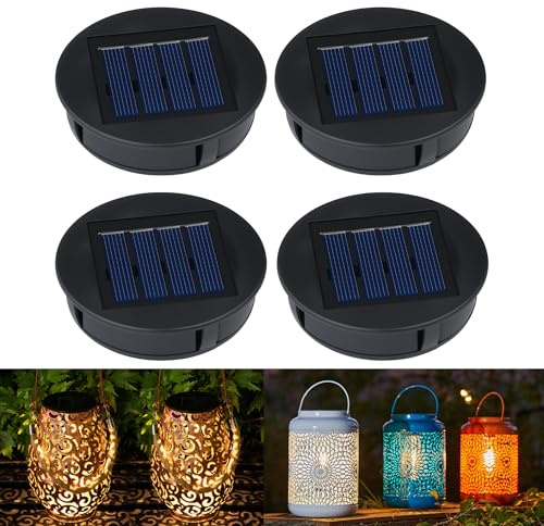 Luthando Solarleuchten Ersatzteile 8cm, 4 Stück Garten Solarleuchten Ersatzteile mit LED Leuchtmitteln, 600 mAh Solarbatteriekasten Solar Ersatzdeckel für Solarlampen Laterne Deckel Garten