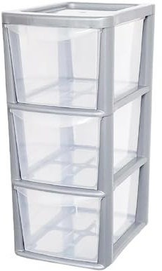 Khanary A5 Plastic Storage Unit- 3 Drawer Medium Tower Desktop Organizer- Silver Drawer Conserving Desk- A5-documents,notebooks,pads,stationery,gadgets,craft- Home,Office,Classroom- 48Hx19Wx25D