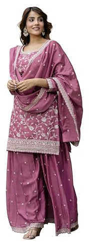 TRENDMALLS Damen Kunst Seide Pailletten Stickerei Salwar Anzug Set Kurta Palazzo mit Dupatta für Frauen