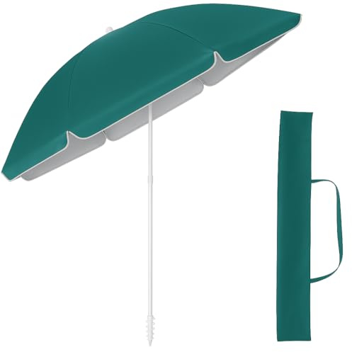 TUOLON Ombrellone Da Spiaggia 180CM Grande Ombrellone Bastone Ø32 Mm Anti Uv 50+ Ombrello Parasole Da Esterno Con Palo Inclinabile In Alluminio Ombrellone Portatile Con Sacca In Tessuto - Verde Scuro