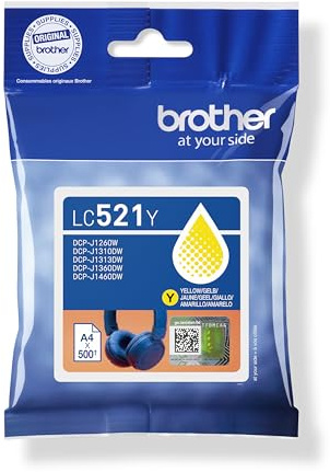 Brother LC-521Y Inkjet Cartridge, Yellow, Single Pack, | includes 1 x Inkjet Cartridge, Brother Genuine Supplies