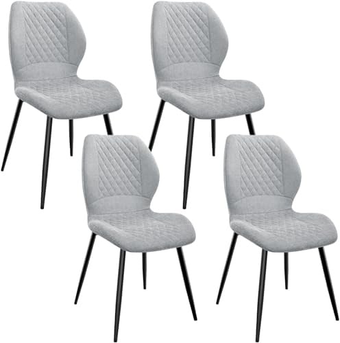 FRUOGO Esszimmerstühle 4er Set,Esszimmerstühle Modern,Küchenstuhl,mit Leinen Schwamm Kissen, Metallbeine und Diamant-Muster Gepolstert-Grau.