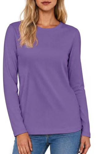 TACVASEN Maglia Maniche Lunghe Donne Maglia a Maniche Lunghe in Cotone | Top Collo Rotondo, Maglietta Casual, Basic, Top Invernale