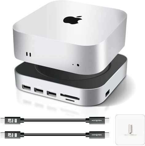 Docking station per Mac mini M4 USB C Hub con 7 porte (3 porte USB-A 3.2, 2 USB-A 3.0, 2 USB-C 3.2), M.2 NVMe SSD, lettore di schede SD/TF 3.0, design antiscivolo, pulsante di accensione per Mac mini