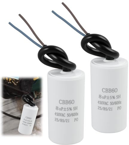 2 Stück CBB60 Kondensator 450V 8uf 50/60HZ Anlaufkondensator, Motorkondensator, Motorbetriebskondensator, Anlauf und Betriebskondensator für Einphasenmotoren, Klimaanlage Kompressor Ventilator