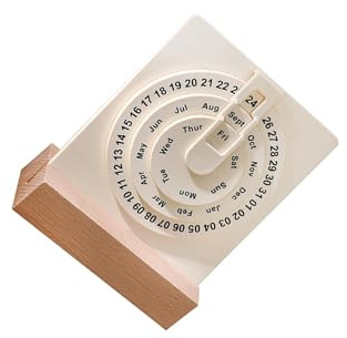 Zambuph Drehbarer Tischkalender aus Holz, runder Kalender 2024, ideal für Homeoffice und Büro. Die Kreise lassen sich einfach zur Seite klappen. Kann auf Tisch, Regal etc. platziert werden.