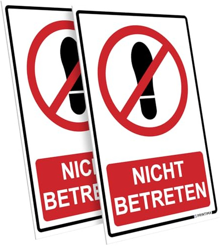 PRINTIMA 2x Schild „NICHT BETRETEN“ 21x32 cm – PVC Warnschild wetterfest & UV-beständig, inkl. Dübel, Verbotsschild für Baustelle, Sperrzone sowie Innen- & Außenbereiche