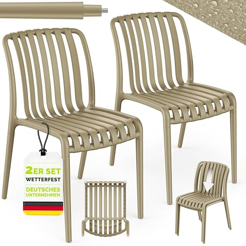 tillvex® Gartenstühle 2er Set Stapelbar Wetterfest & UV-beständig bis 120kg | Outdoor Stühle Kunststoff | Gartenstühle Balkonstuhl Outdoor | Stapelbarer Terrassenstuhl Gartenmöbel Balkon Garten Terrasse