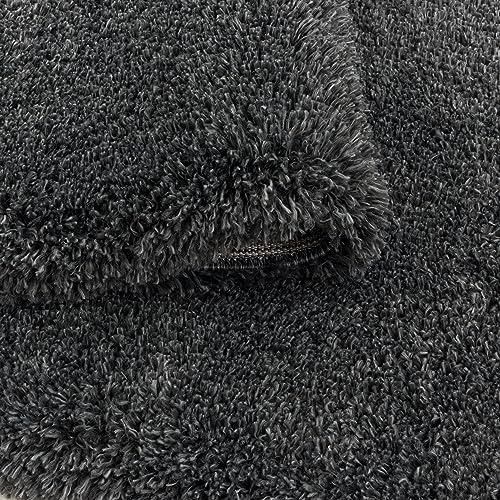 KADIMA DESIGN Hochflor Shaggy Teppich Einfarbig Edel Weich Kuschelig Angenehm Waschbar Strapazierfähig Hochwertig 50mm Flor Rund Grau 80x80 cm Schlafzimmer Esszimmer Schadstoffgeprüft | SALZACH