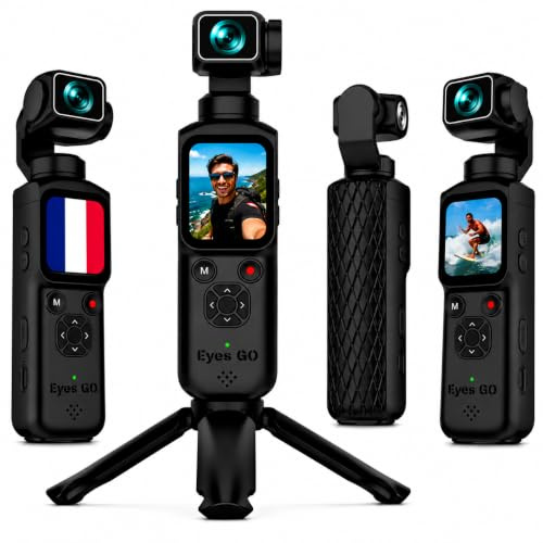 Eyes GO VLOG Noire - Caméra 4K 75MP, Gimbal 2 Axes, Suivi Visage, Zoom x4 | Marque française, vidéo 4K30FPS, écran tactile 4,36 cm, autonomie 3 h 20 et mode Beauté IA