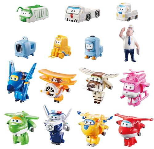 Super Wings Transform-a-Bots World Airport Crew - Serie 1 - Crew Sammelpackung - 15 Spielzeugfiguren - 5,1 cm Figuren