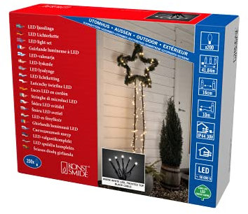Konstsmide Micro LED Lichterkette, gefrostet, 200 warm weiße Dioden, 30V Außentrafo, weißes Kabel - 3813-102