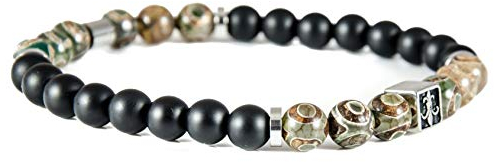 Tigerauge Kugel Armband mit Ornament Schmuckperle und Gummizug, Kugelarmband, Schmuck, Unisex,Rocker,Biker,Lava,Totenkopf,Skull,Armband,Damen,Herren,Bracelet,10mm,Perlen,men