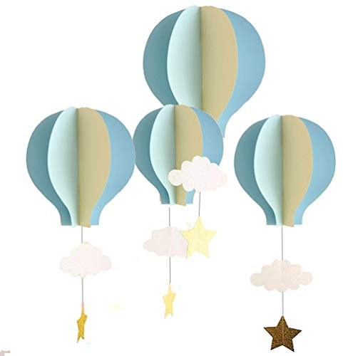 AZOWA 8 Stück große Heißluftballon 3D Papiergirlande hängende Dekorationen für Hochzeit Babyparty Geburtstag Party Dekorationen (blau, 8 Stück)
