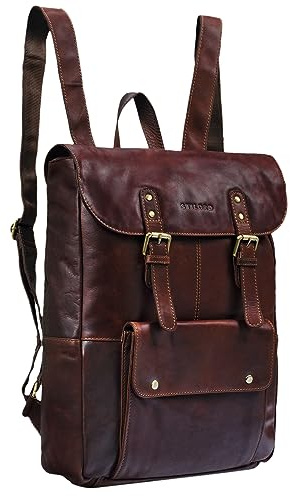 STILORD Manila Vintage Leder Rucksack Damen Herren XL Lederrucksack DIN A4 braune Rucksackhandtasche mit 15-16 Zoll Laptopfach großer Daypack aus echtem Leder Farbe:Cognac - Dunkelbraun