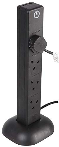 Surge Protected Extension Trailing Lead - Black/White Multi Plug USB Power Cable 1m 8 Way 2 USB Surge Tower, Black