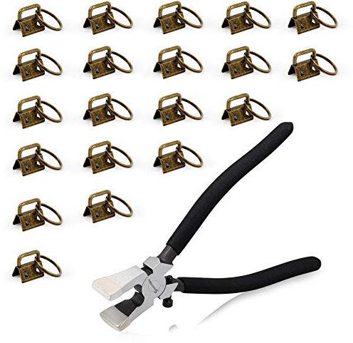 SPEEDWOX 20 Stück Schlüsselanhänger Hardware mit Spaltringen Glas Breaking Zange Werkzeug mit Gummispitzen Schlüsselanhänger Zangen für 2,3 cm Gurtband Stoff Umreifung Armband Antik Messing