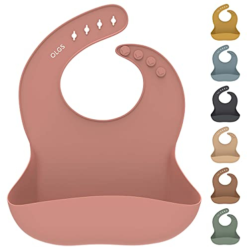 OLGS Silikon Lätzchen Baby Fütterlätzchen Babylätzchen mit Auffangschale | Silikonlätzchen für Jungen und Mädchen | BPA-Frei & Wasserdicht, Abwaschbar Muted | Ergonomisch Babylatz Latz für Kleinkinder