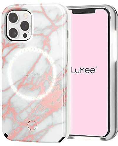 Case-Mate LuMee Halo Light Up Selfie Case for iPhone 12 and iPhone 12 Pro (5G) - Front & Rear Illumination - 6.1 inch - Rose Gold White Marble