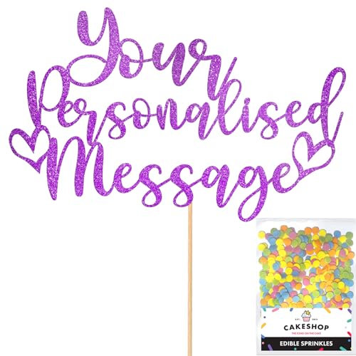 Any Text Personalised Glitter Cake Topper - Purple Name, Age, Words Glitter Cake Decoration and Sprinkles - Happy Birthday Decorations - Personalised Toppers for Cakes by Cakeshop