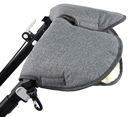 BAMBINIWELT universaler Muff Handwärmer Handschuhe für Kinderwagen Buggy Jogger mit Wolle 2-TEILIG MELIERT (dunkelgrau meliert) XX