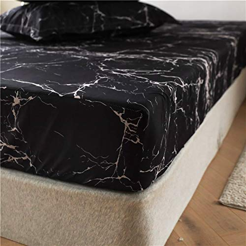 Boqingzhu Spannbettlaken 160x200cm Schwarz Weiß Marmor Optik Muster Spannbetttuch Microfaser Bettlaken für bis 25cm Matraze