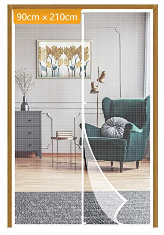 Yotache Fly Screen Door White with Magnets 90 x 210 cm, Reinforced Polyester with Full Frame Hook&Loop Strip and Special Windproof Hasp Design