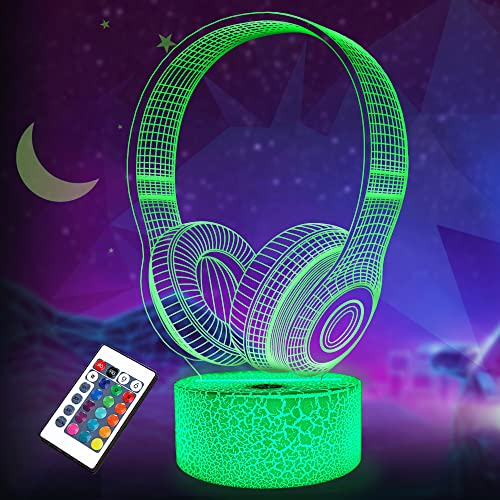 3D Headphone Night Light, Lightzz Headset Illusion lamp with Remote + Touch 16 Color Flashing Changing + Timer Desk Lamps for Kids Gamer Birthday Gifts Room Decor