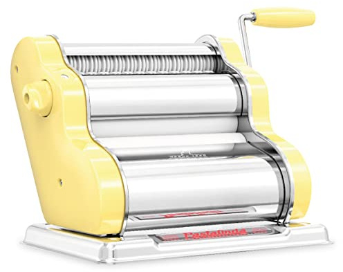 PASTALINDA Classic 200 Pasta Maker Maschine, Gelb | 20 cm breite Rollen, 9 Dickenpositionen, 2 Schnittpositionen, Edelstahl