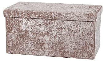 Large Ottoman Foldaway Storage Blanket Toy Box Bench Crushed Velvet Pouffe Footstool Ottoman (Blush Pink, 76cm x 38cm)