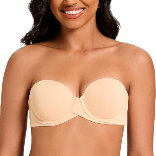 MELENECA Donna Push Up Reggiseno Senza Spalline Invisibile con Ferretto Bacio del Sole 4B