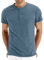 AOTORR Men's Henley T-Shirts Summer Casual Short Sleeve Front Placket Shirt AMZ028 Light Blue S