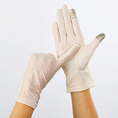 Sonnenschutzhandschuhe. 2 Paar Damen Screentouch Leichte Sunblock Handschuhe Sommer UV-Schutz Fahren Baumwoll-Handschuhe (Color : Beige, Size : L)
